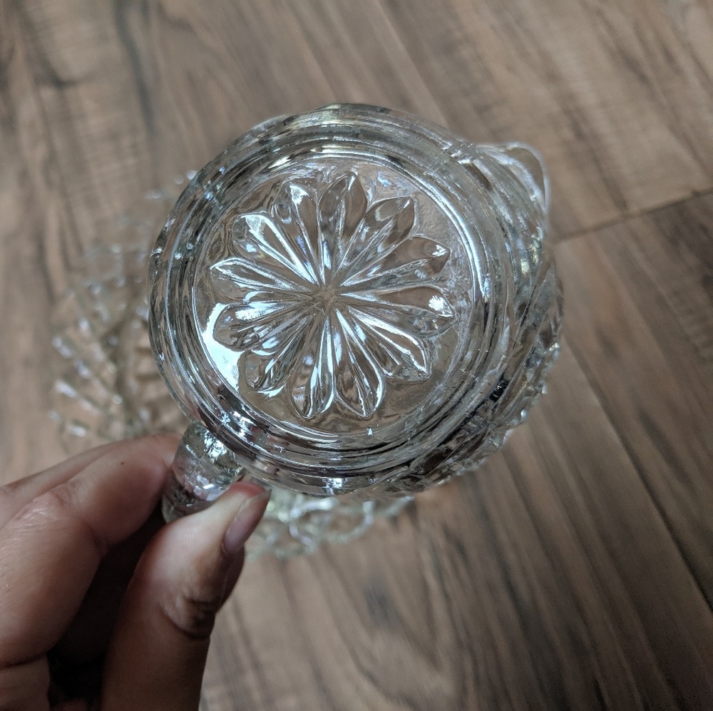 Early 1900's Etched Crystal Creamer + Dish - Picture 4 of 8